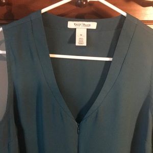 White House Black Market Blouse Zip V-Neck Top